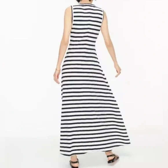 J Crew 3X High-Low Maxi Tank Dress In Navy White Stripe Nautical Vacation A0477 - Picture 2 of 13